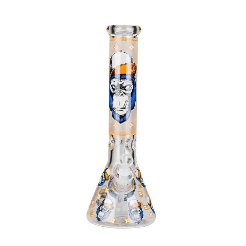 14" Luxury Pattern 7mm Glass Beaker Bong - Orange (DCK019-5)