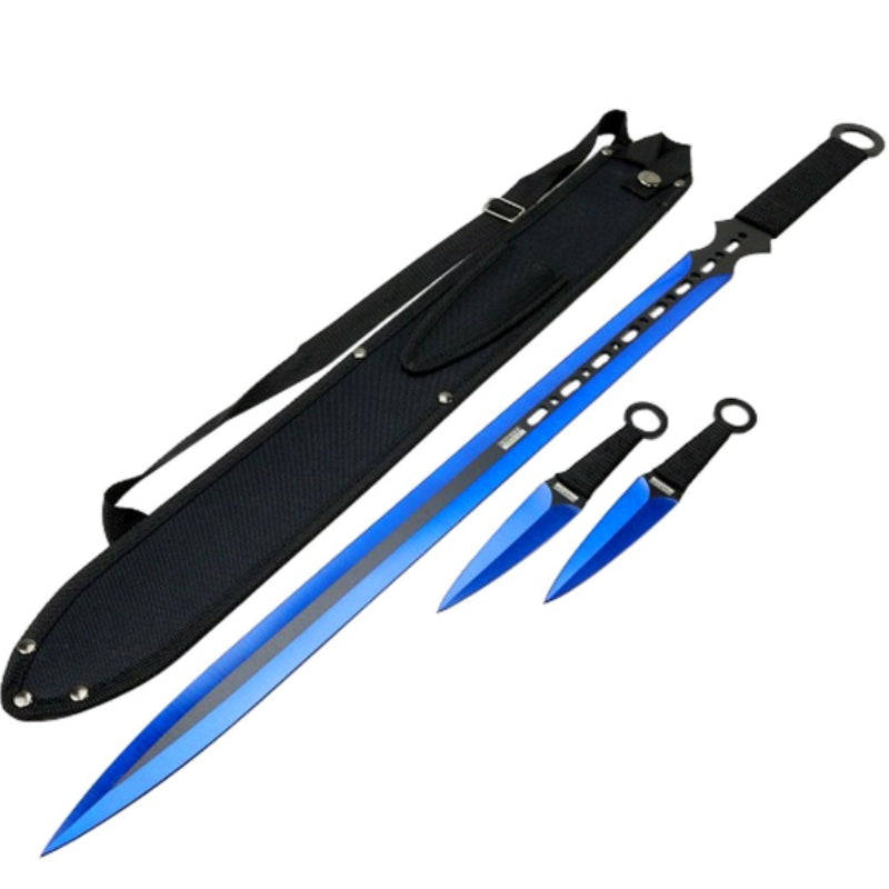 27" / 7" Blue 2 Tone Blade Sword with Sheath Stainless (K1020-64-BL)