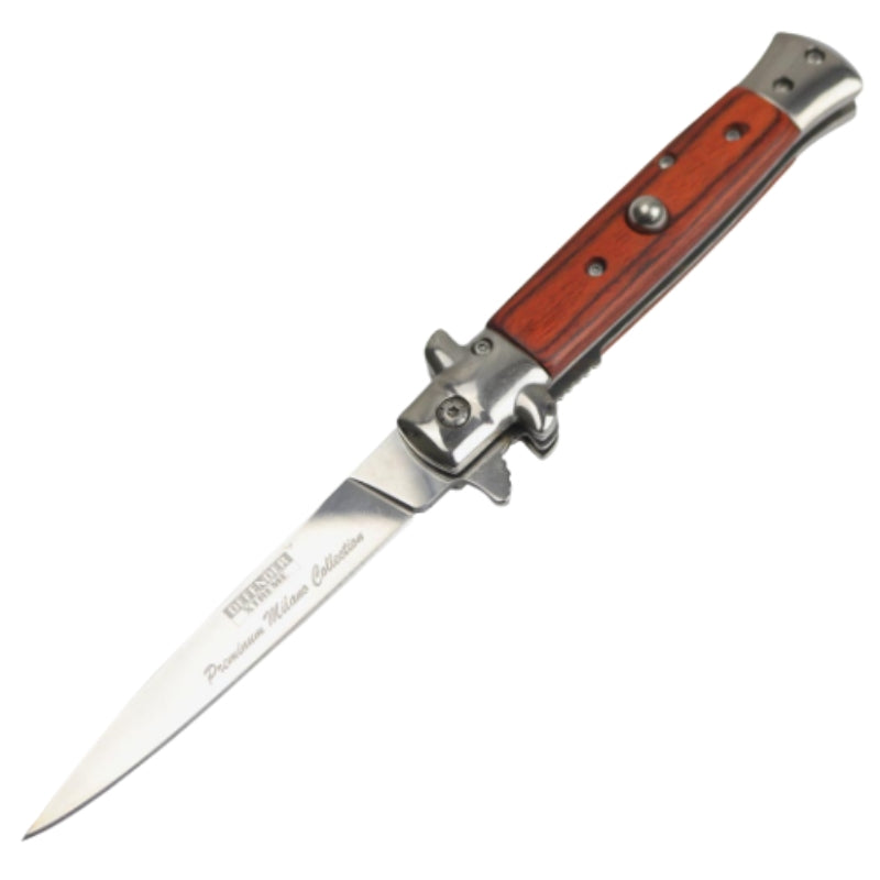 13330 - Defender-Xtreme 9" Folding Knife PackaWood Handle Steel Blade