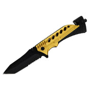 MSK076 - Gold & Black Serrated Rescue Folding Knife