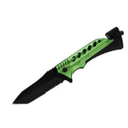 MSK077 - Green & Black Serrated Rescue Folding Knife