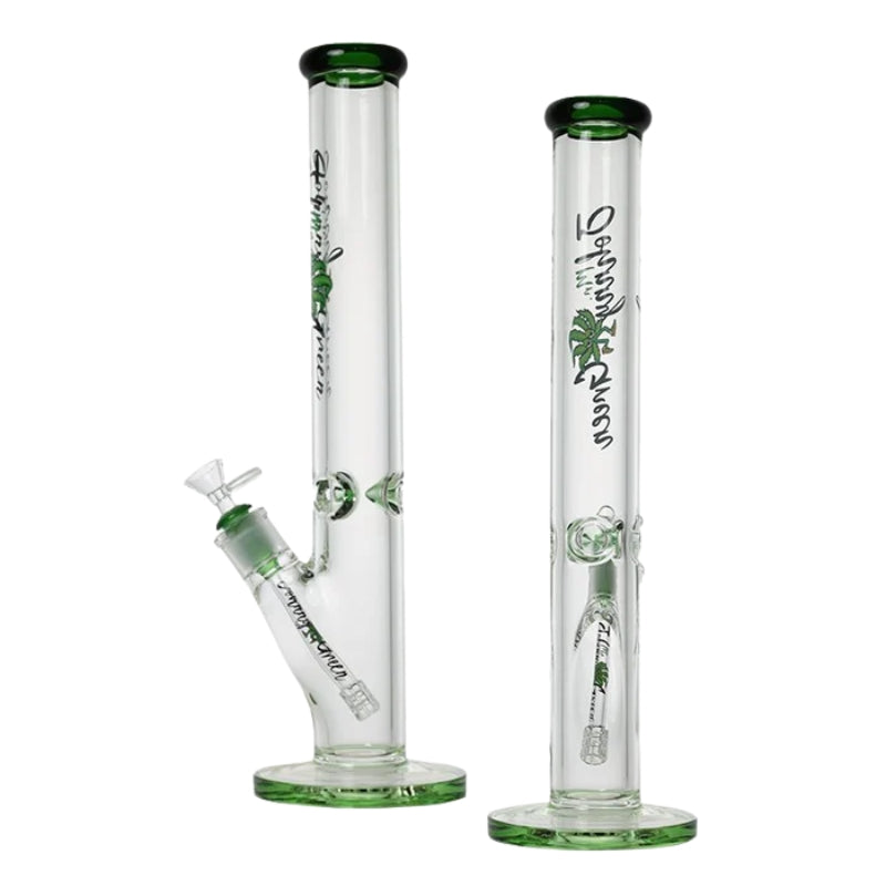 16" 9mm Straight Tube with Grid Percolator Slide - Green (MJG-013)