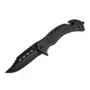 MSK080 - All-Black Serrated Rescue Folding Knife