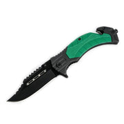 MSK082 - Green & Black Serrated Rescue Folding Knife