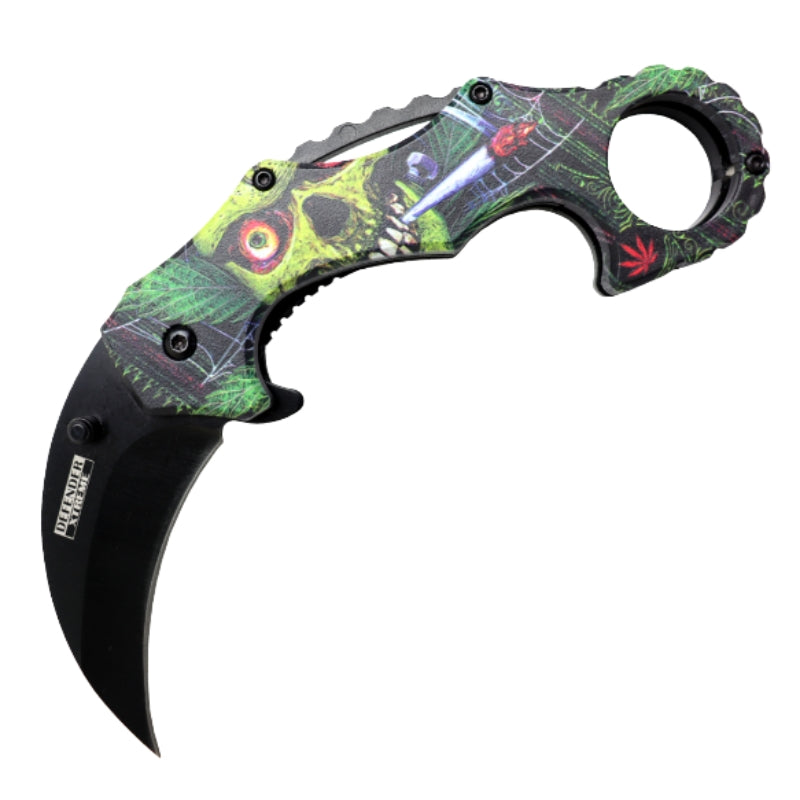 13976 - Defender-Xtreme 6.5" Yellow Skull Handle Folding Knife 3CR13 Steel