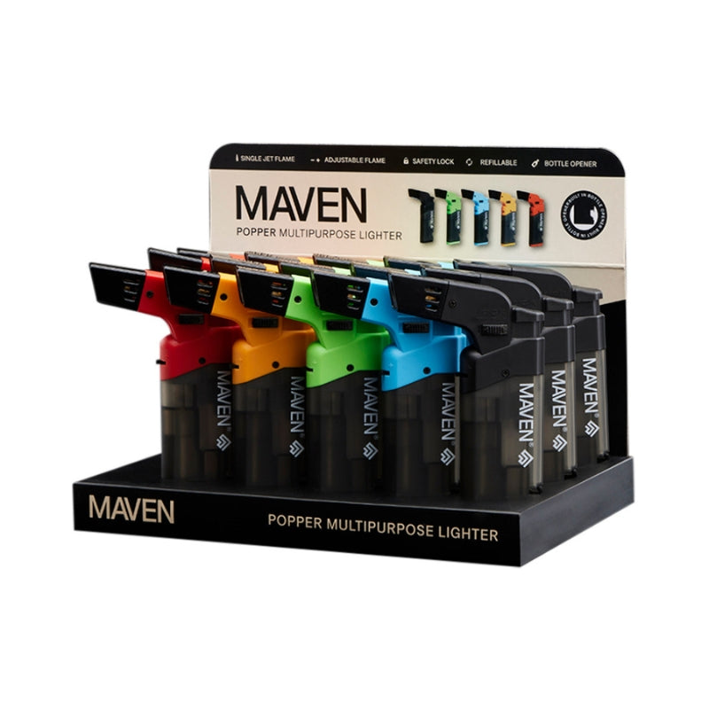 Maven Popper Transparent Collection Lighter Display of 15