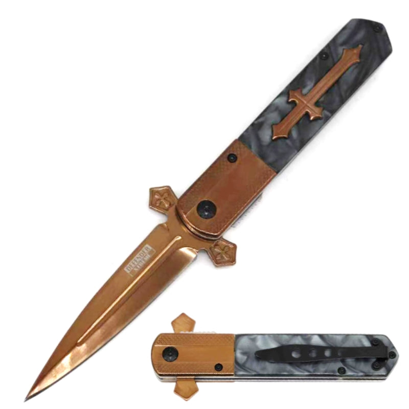 14725 - 4.75" Rose Gold Folding Knife – Grey Acrylic Handle