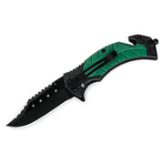 MSK090 - Green & Black Serrated Rescue Folding Knife