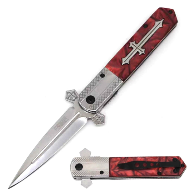14727 - 4.75" Mirror Polished Steel with Brown Acrylic Handle Folding Knive