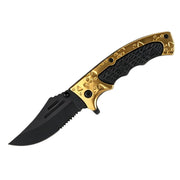 MSK042 - Black & Gold Serrated Folding Knife