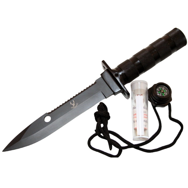 5818 - 10.5" Black Blade Survival Knife with Sheath Heavy Duty