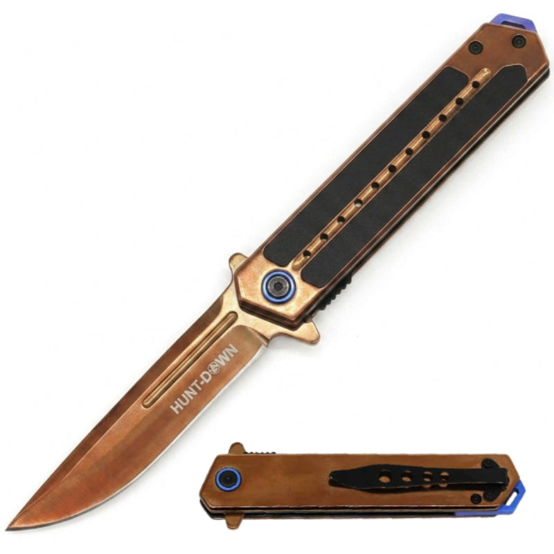 14704 - 4.75" Rose Gold Titanium Folding Knife – Black G10 Handle