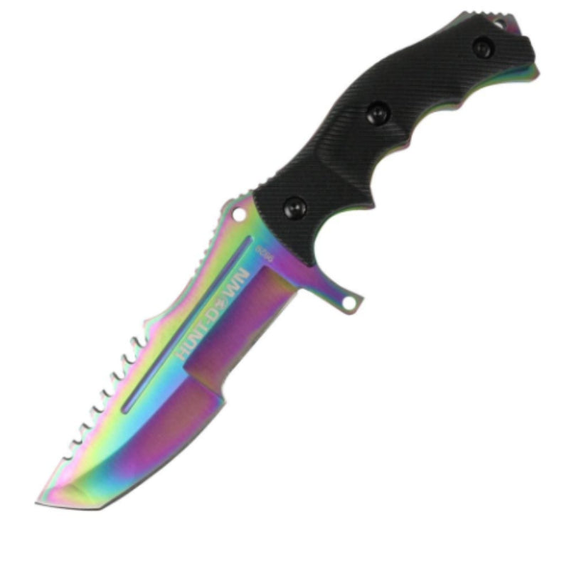 9929 - 9.5" Hunting Knife Multi Rainbow Color Full Tang Blade
