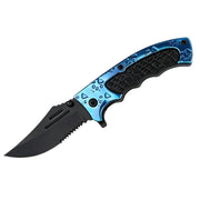 MSK044 - Blue & Black Serrated Folding Knife