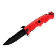 MSK092 - Red & Black Serrated Rescue Folding Knife