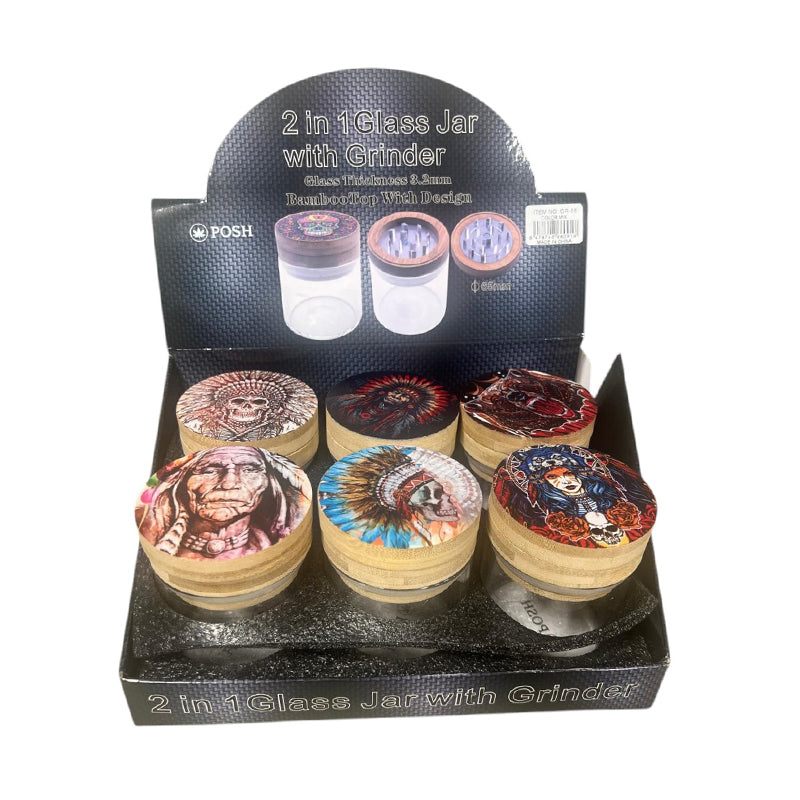 GR-08 - POSH 2-in-1 Glass Herb Jar with Grinder - 6/Display