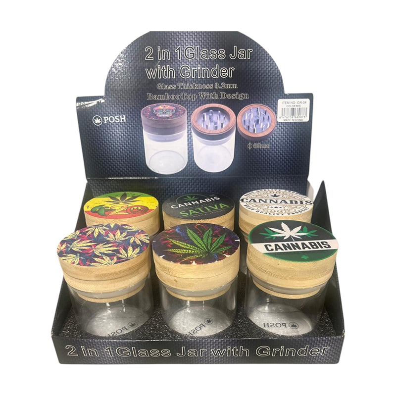 GR-04 - POSH 2-in-1 Glass Herb Jar with Built-In Grinder - 6/Display