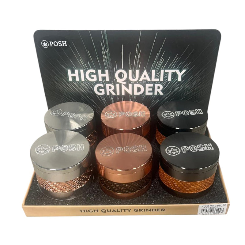 GR-106 - POSH Metallic Grip 4-Piece Herb Grinder - 6/Display