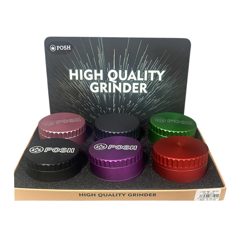 GR-91 - POSH Grip-Edge Aluminum Herb Grinder - 6/Display
