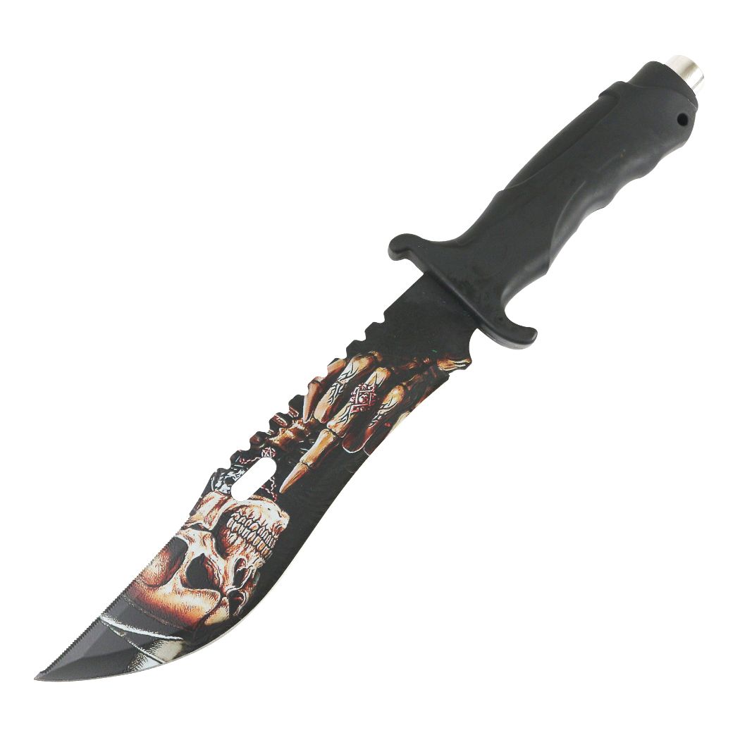 Defender 13" Hunting Knife Rubber Handle Skull Finge Blade Outdoor Camping Sharp (13570)