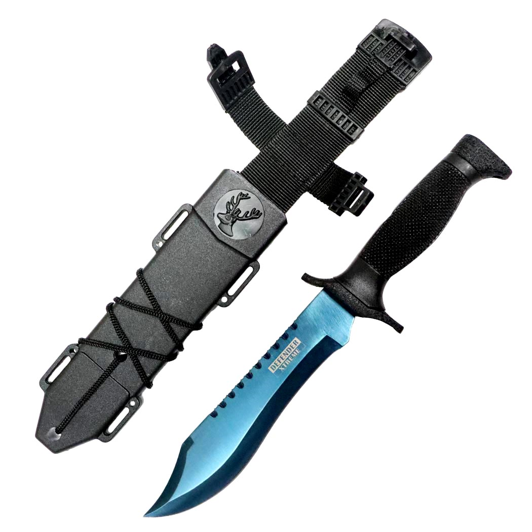 13732 - Defender-Xtreme 12" Blue Blade Stainless 3CR13 Steel Hunting Knife with Sheath