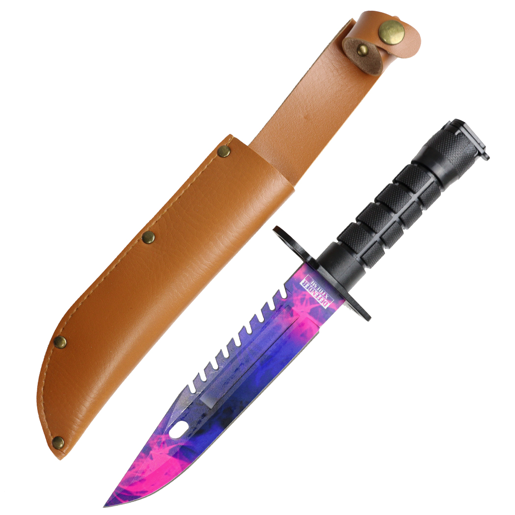 13554 - Defender-Xtreme 13" Blue & Purple Blade Abs Handle Survival Knife With Sheath