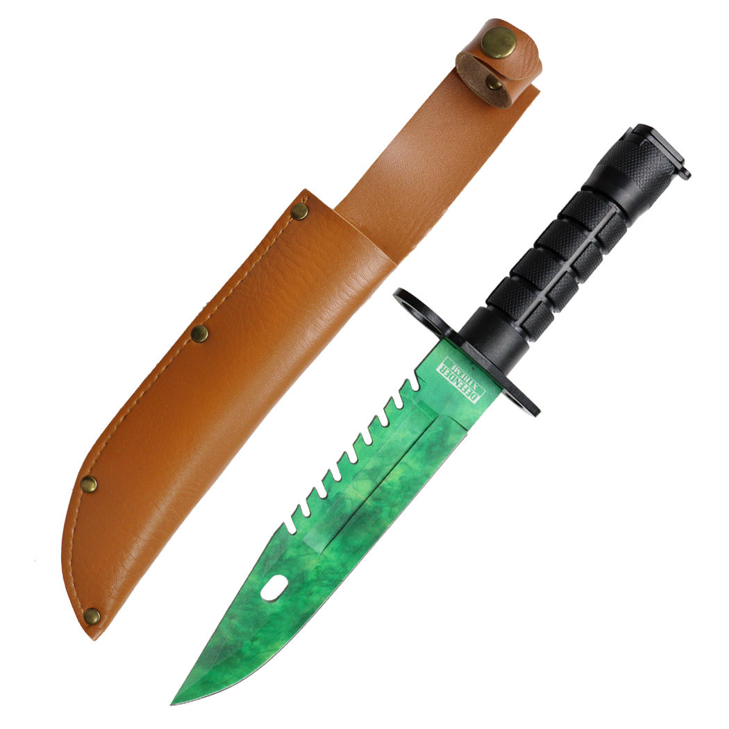 13553 - Defender-Xtreme 13" Green Blade Abs Handle Survival Knife With Sheath
