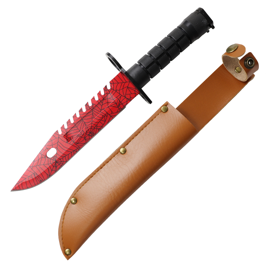 13551 - Defender-Xtreme 13" Red Spider Blade Abs Handle Survival Knife With Sheath