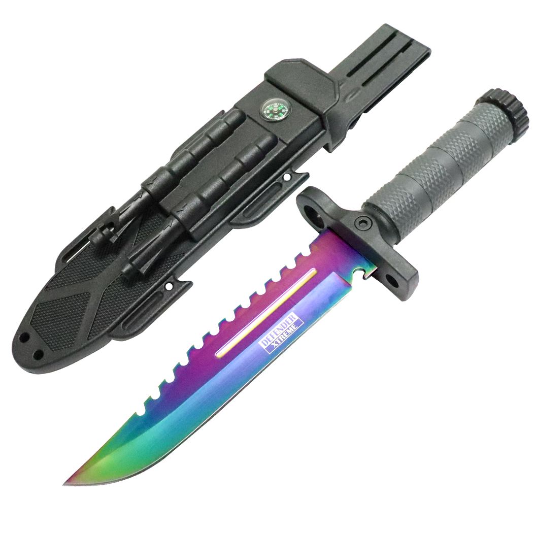 Defender-Xtreme 13" Survival Knife w/ Sheath Blade Sharpener Fire Starter Whistle(13826)