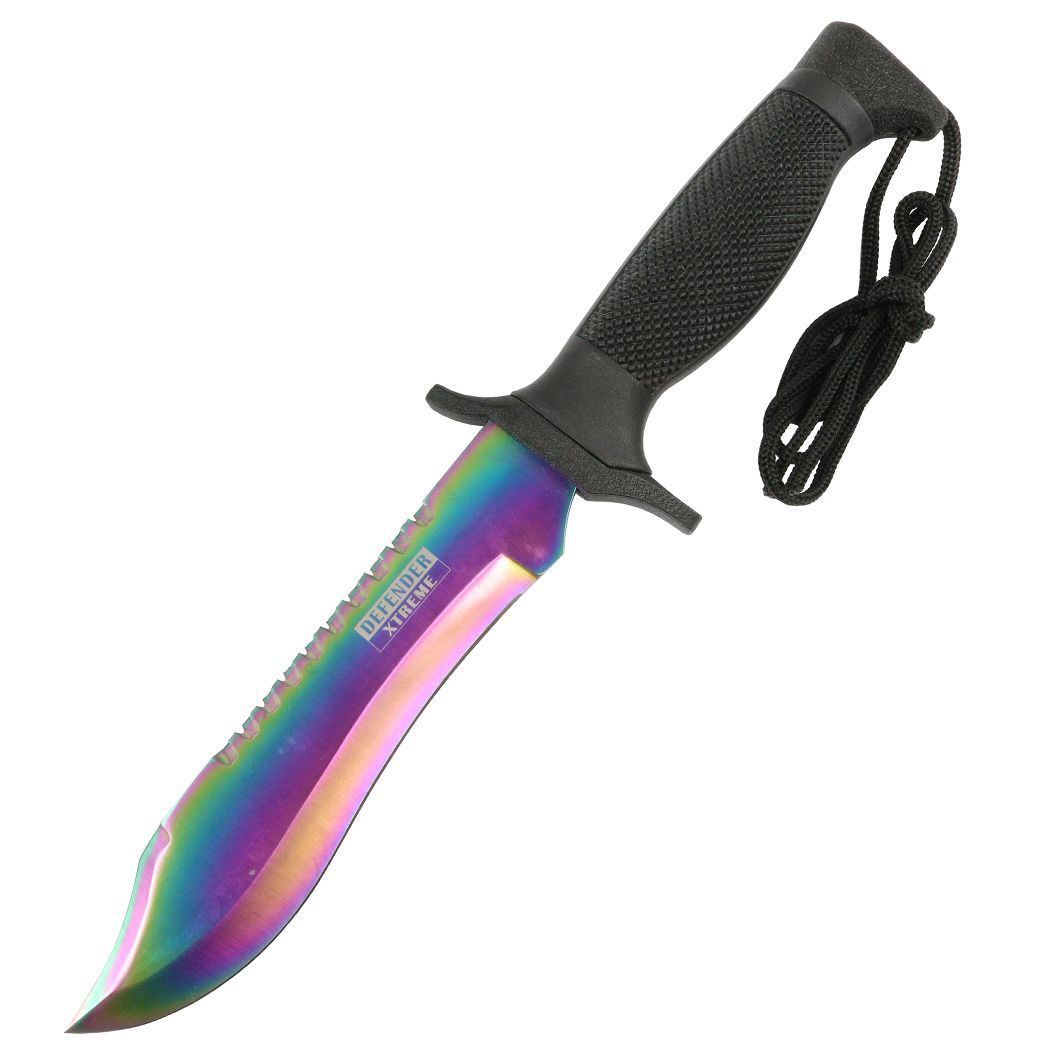 13087 - Defender-Xtreme Rainbow 12" Hunting Knife with Sheath Stainless 3CR13 Steel Knife