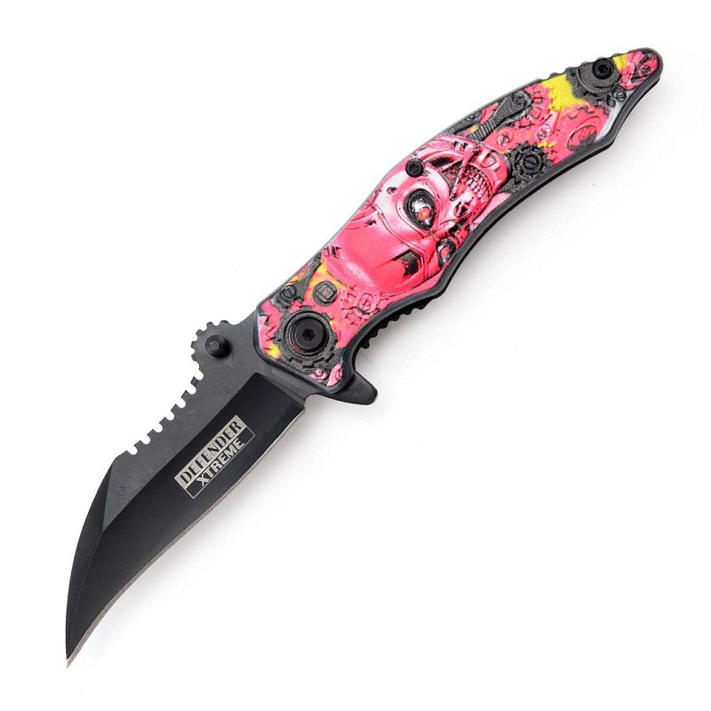 14642 - Defender-Xtreme 7.85" Skull Design ABS Handle Red 3CR13 Steel