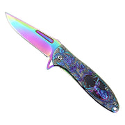 14283 - All Rainbow Color Fantasy 3D Sculpted Deer Handle Spring Assisted Folding Knife With Belt Clip