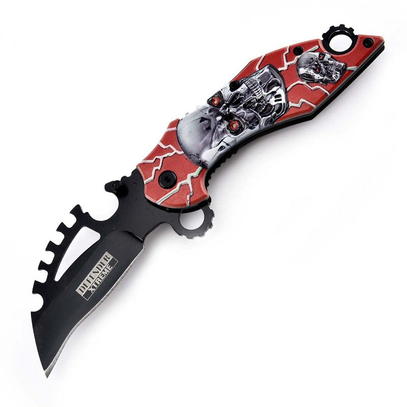 14645 - Defender-Xtreme 8" Skull Design Grey ABS Handle 3CR13 Steel