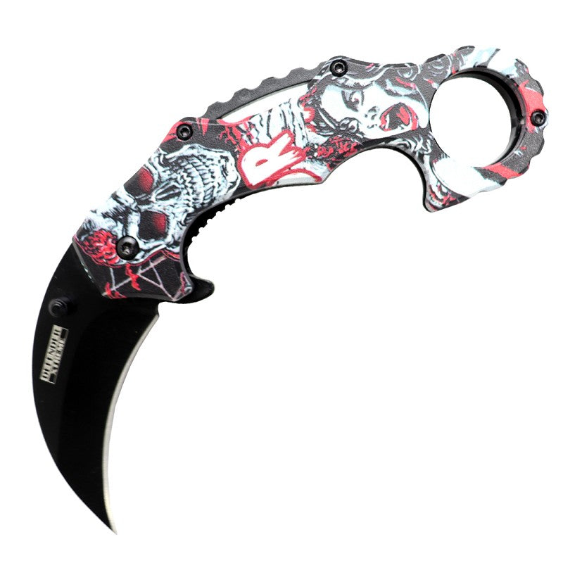 13977 - Defender-Xtreme 6.5" White Skull Handle 3CR13 Steel