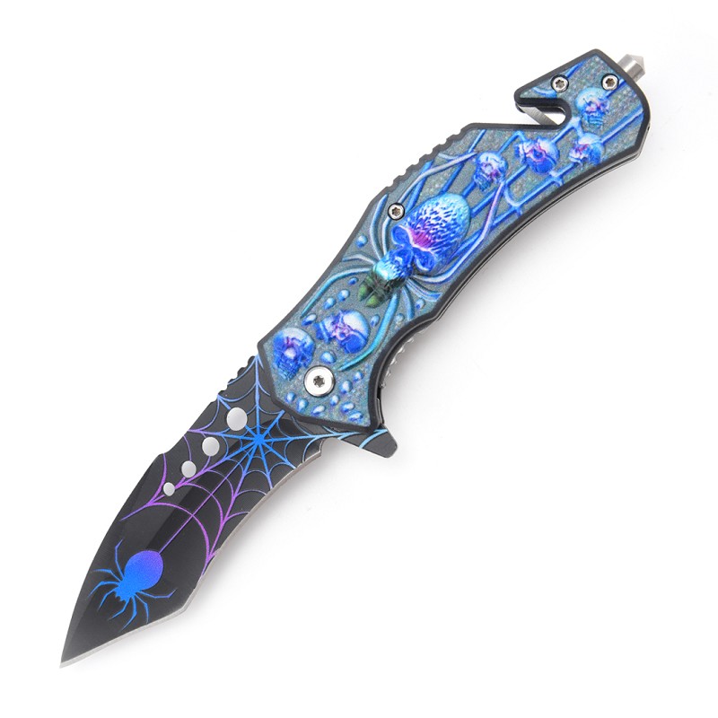 14648 - Defender-Xtreme 8.5" Spider Design Blue ABS Handle 3CR13 Steel